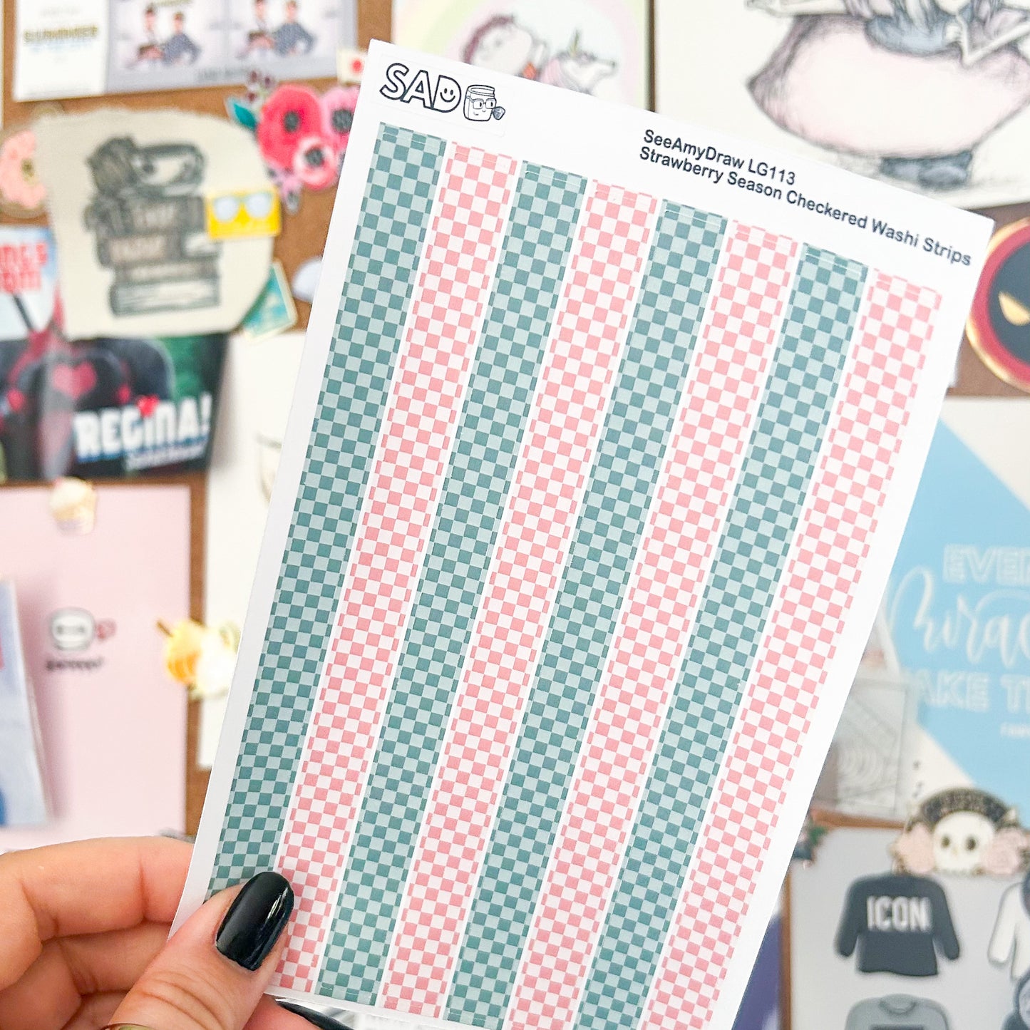 LG113 Strawberry Season Checkered Washi Strips