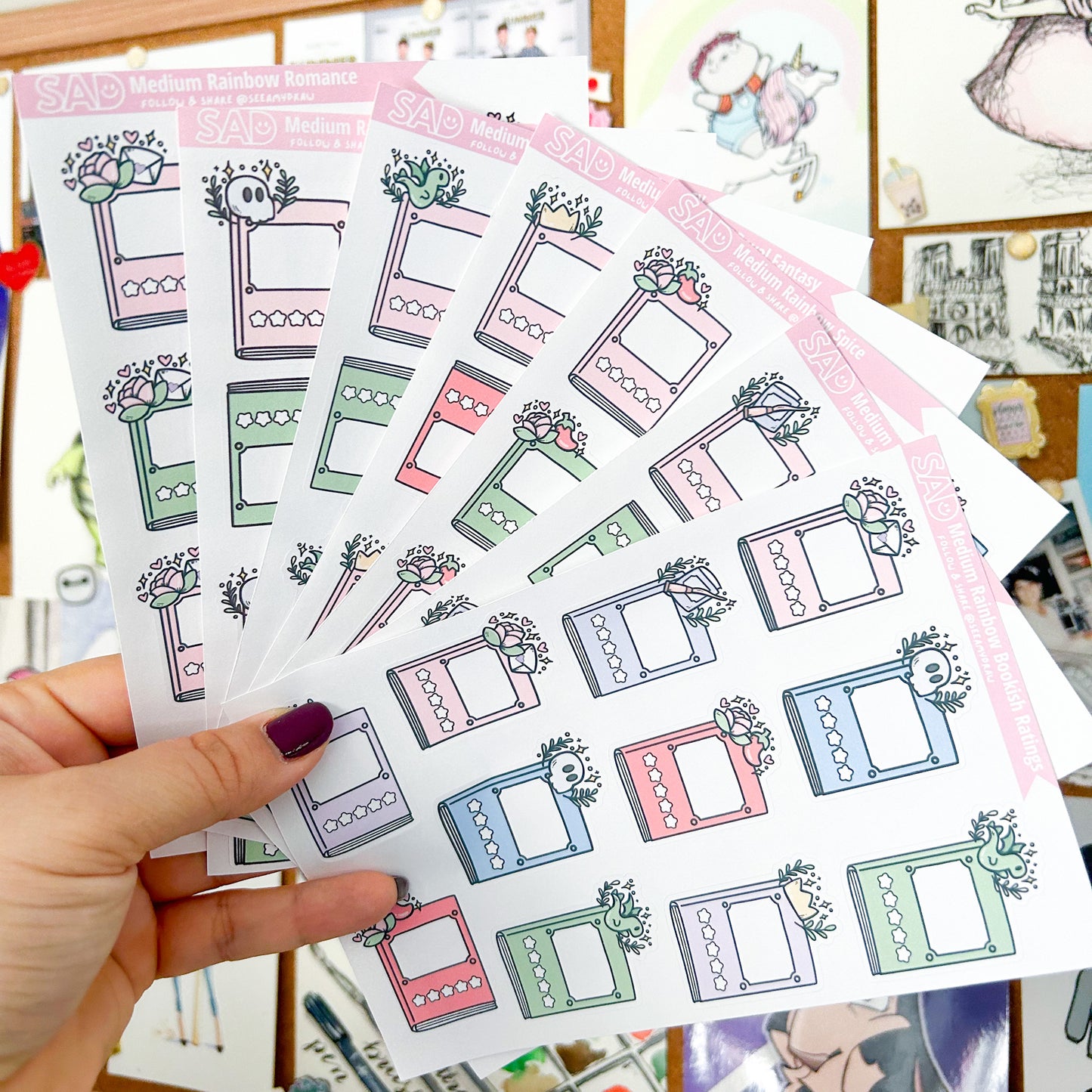 Medium Rainbow Bookish Rating Sticker Sheet | Regular Matte or Clear Matte