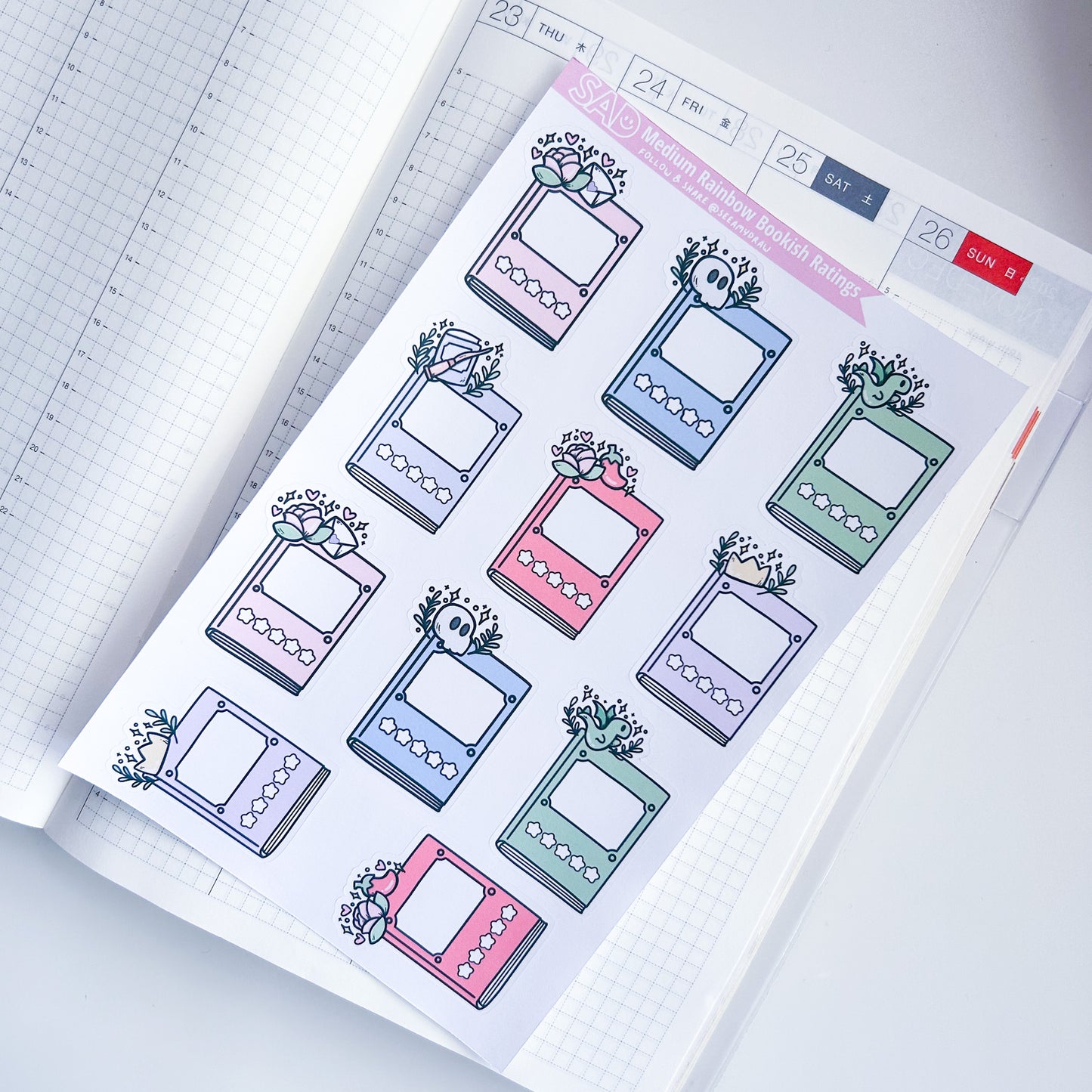 Medium Rainbow Bookish Rating Sticker Sheet | Regular Matte or Clear Matte