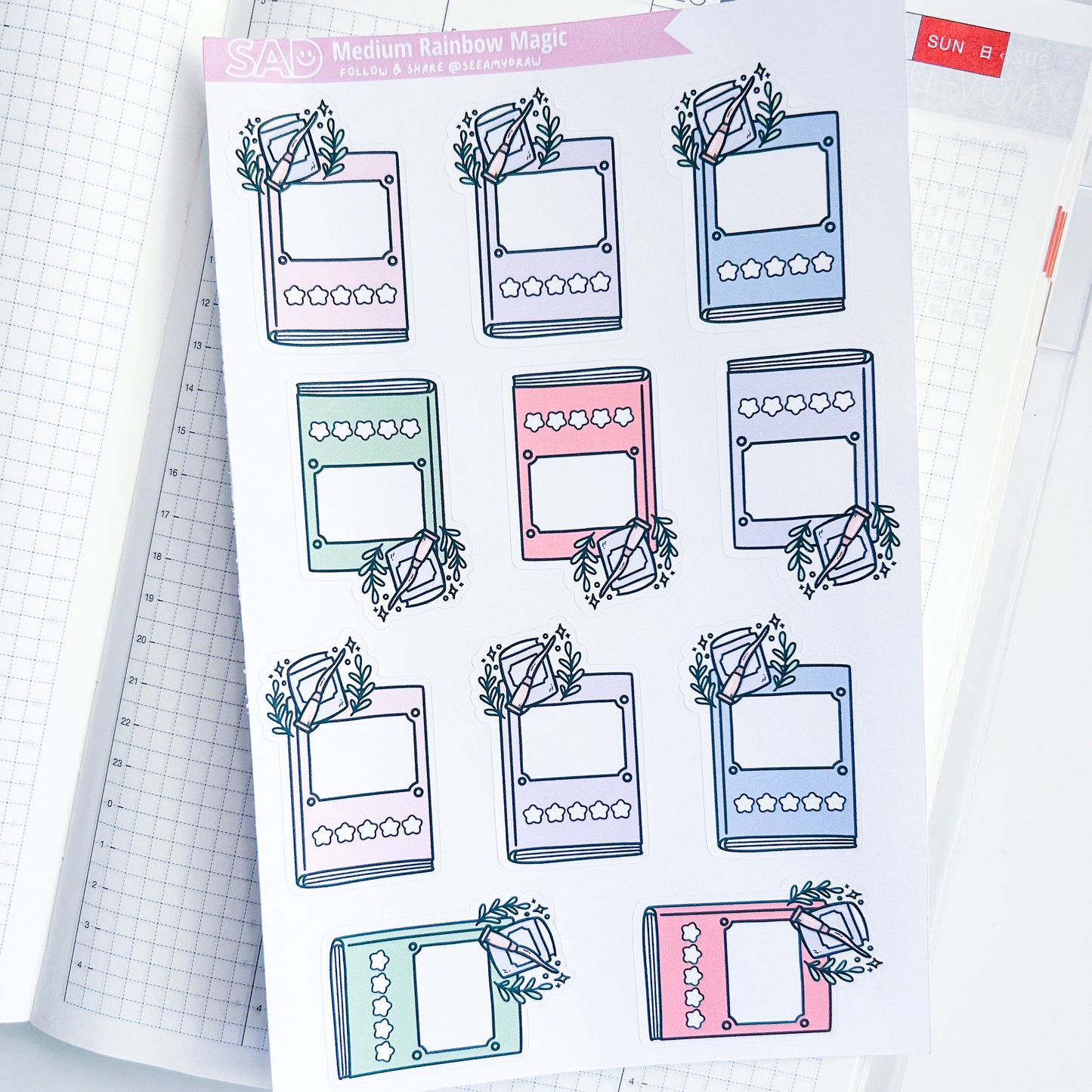 Medium Rainbow Bookish Rating Sticker Sheet | Regular Matte or Clear Matte