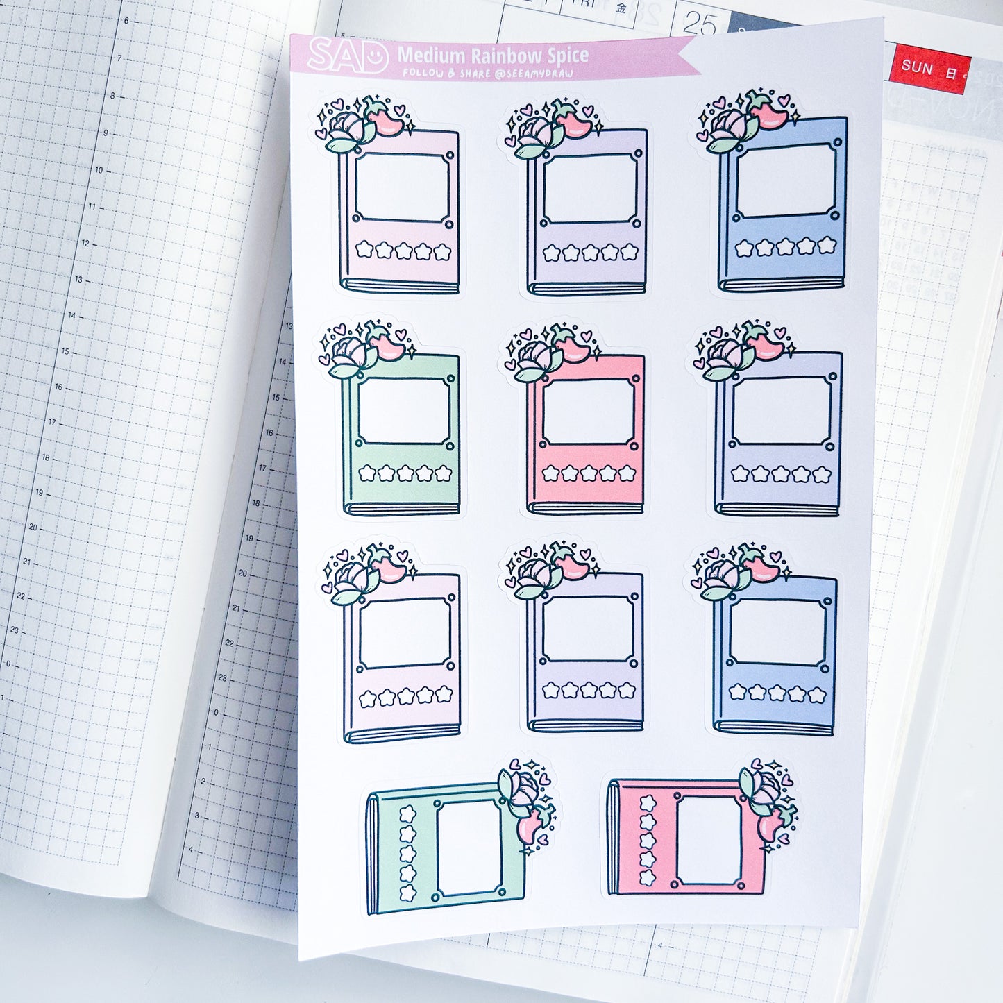 Medium Rainbow Bookish Rating Sticker Sheet | Regular Matte or Clear Matte