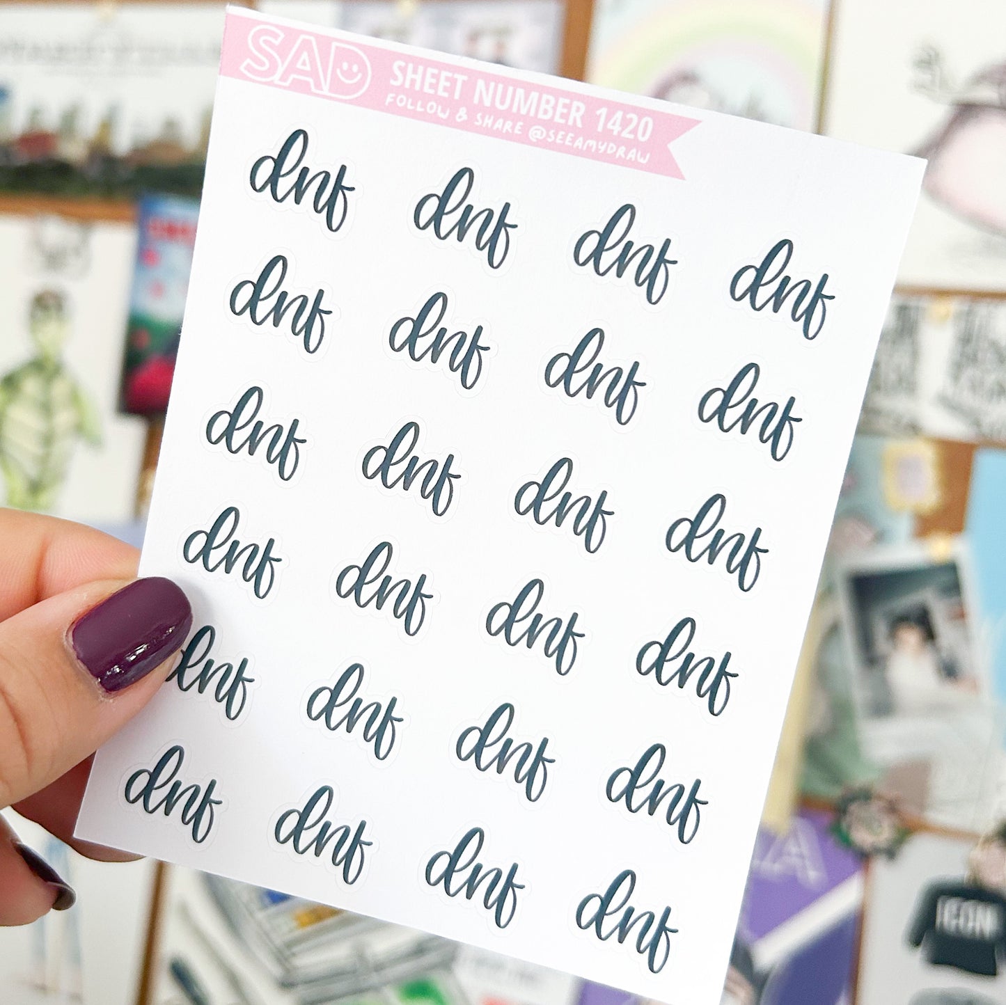 197 DNF Script Sticker Sheet | Regular Matte or Clear Matte