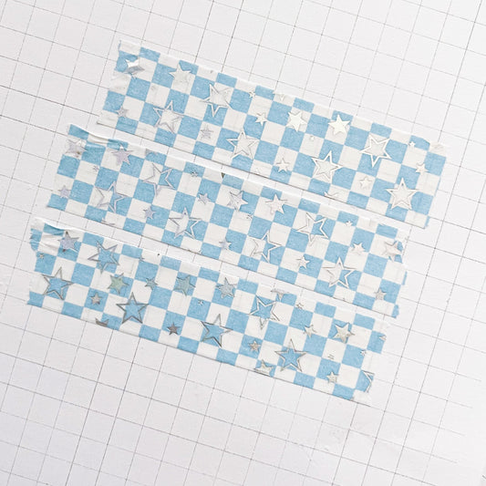 Blue Checker SAD Stars | 15mm Holo Foil Washi Tape