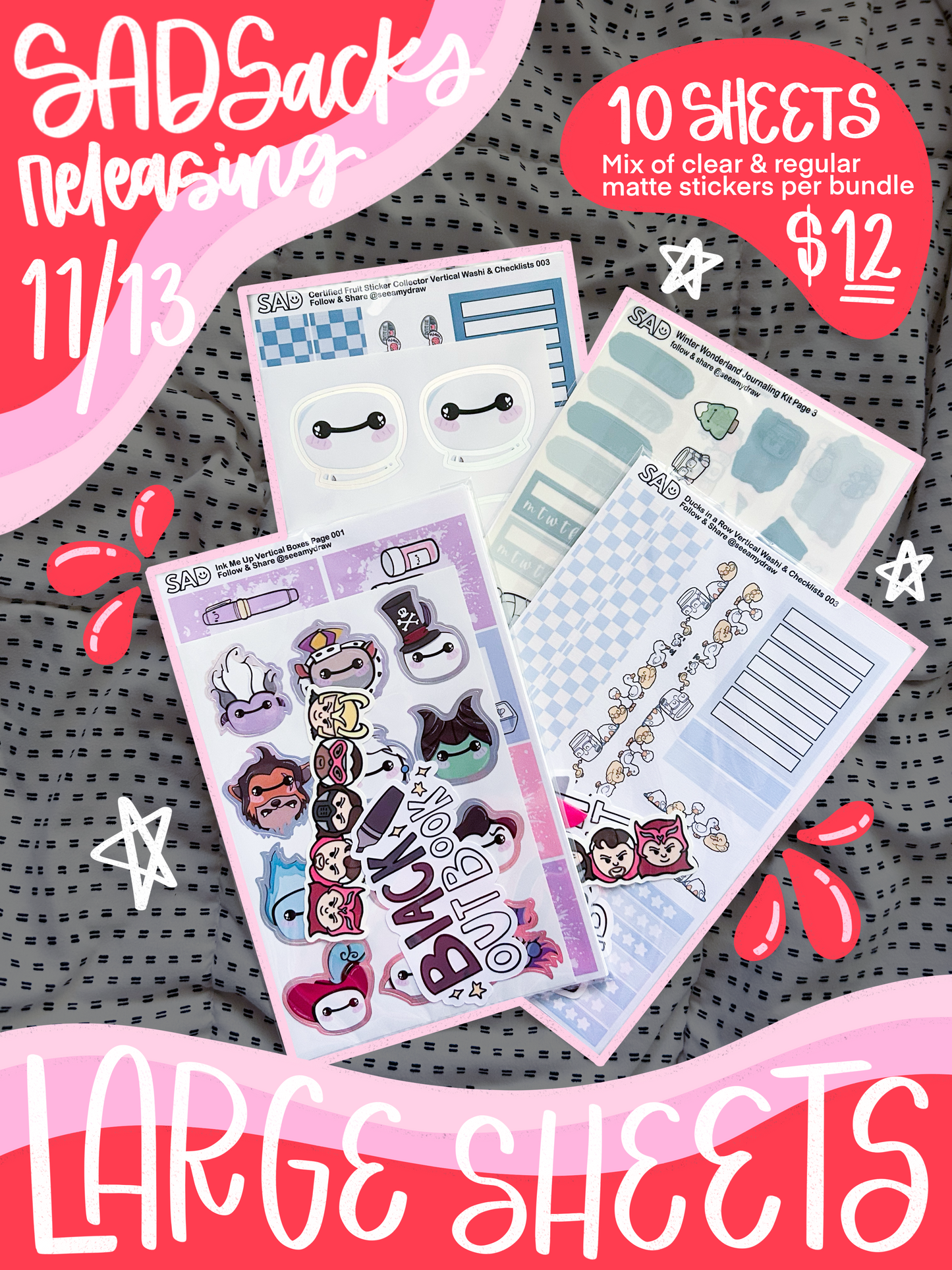 Large Sticker Sheet SAD Sacks