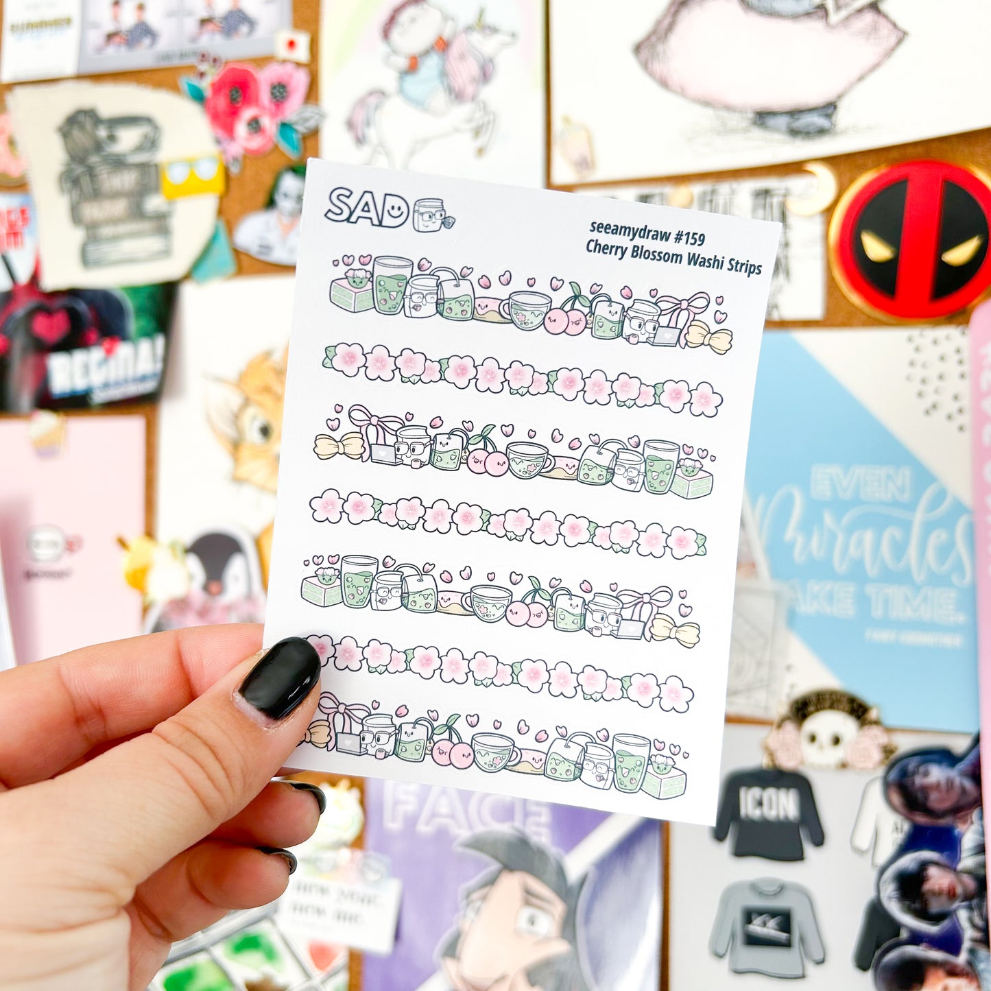 159 Cherry Blossoms Washi Strips Small | Regular Matte or Clear Matte