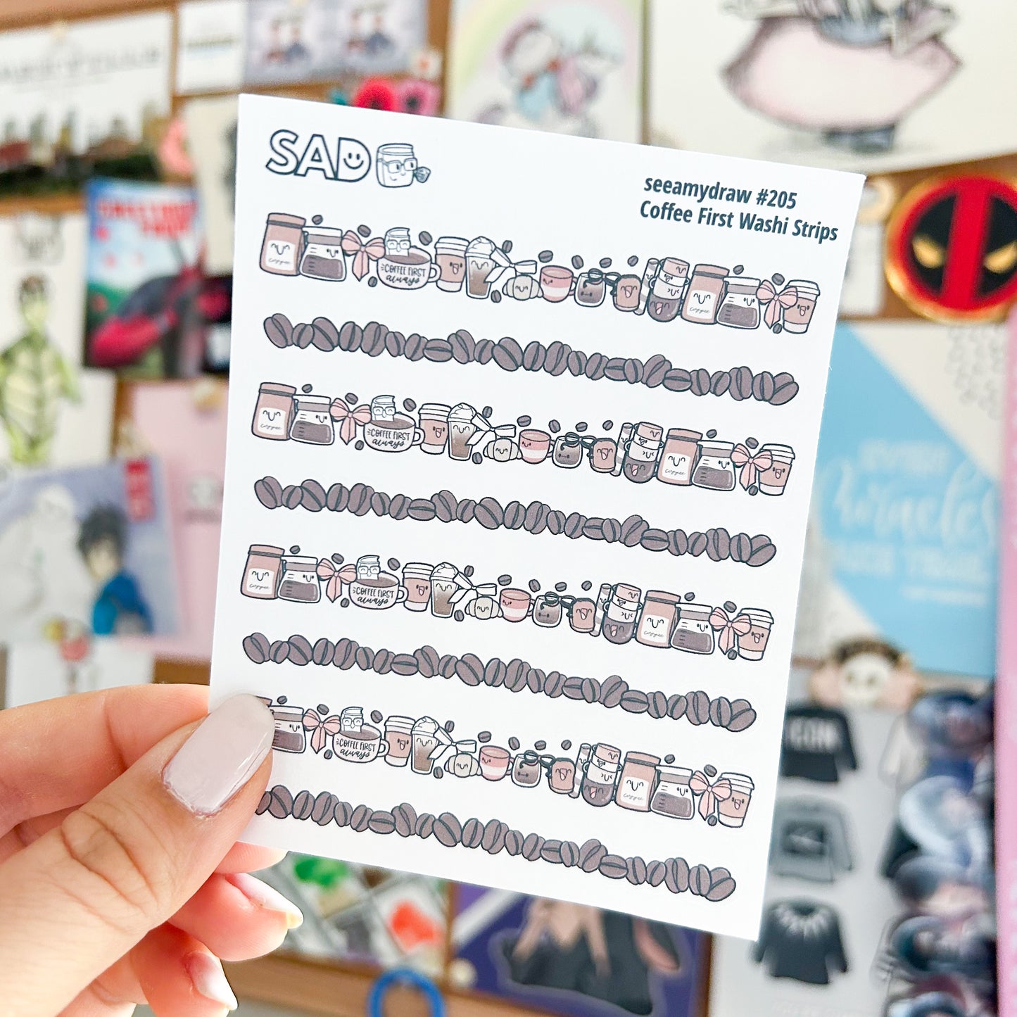 205 Coffee First Washi Strips | Regular Matte or Clear Matte