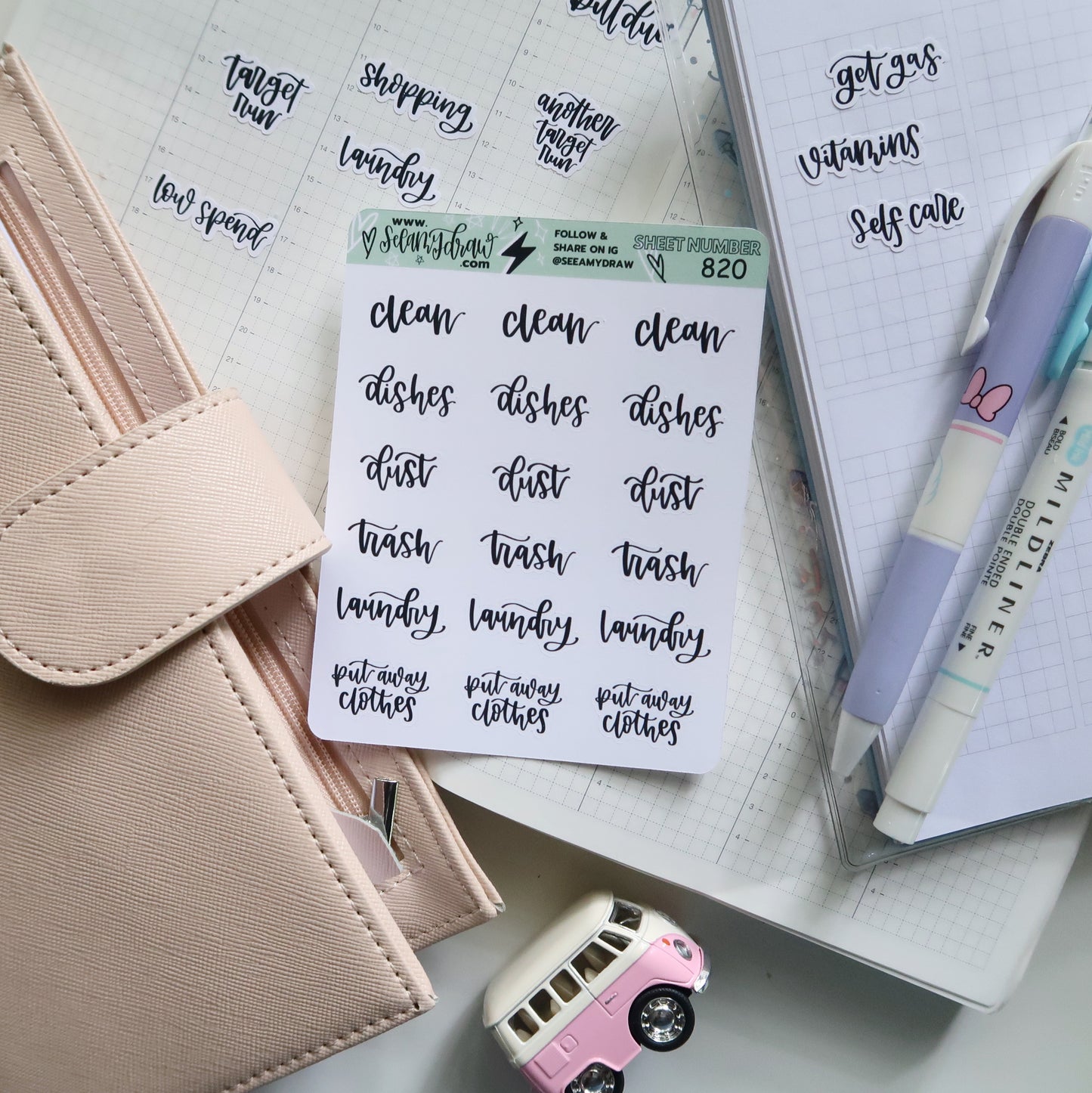 S009 - Cleaning Stickers | Clean, Dishes, Dust, Trash, Laundry, Put Away Clothes