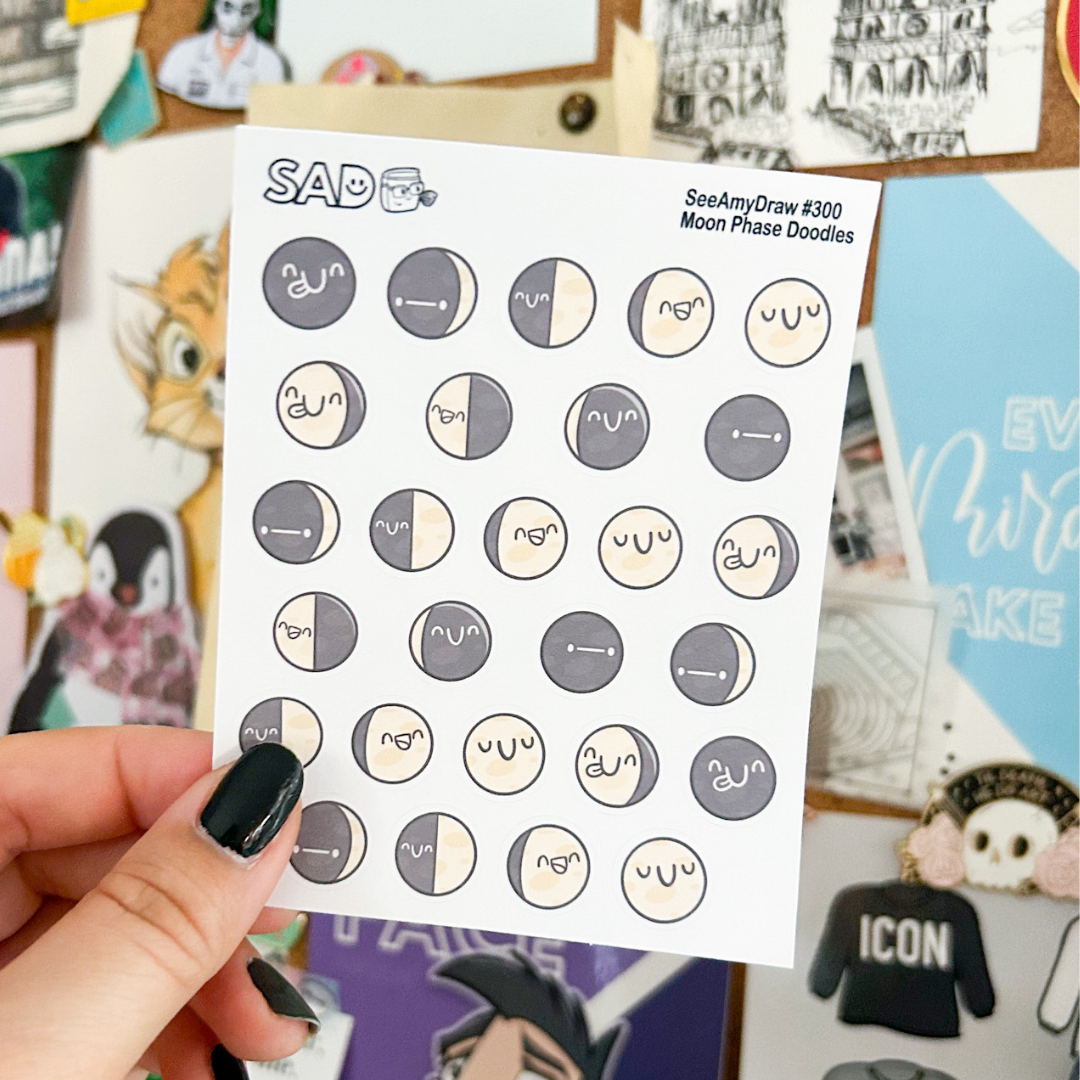 300 Moon Phases Doodle | Regular Matte or Clear Matte