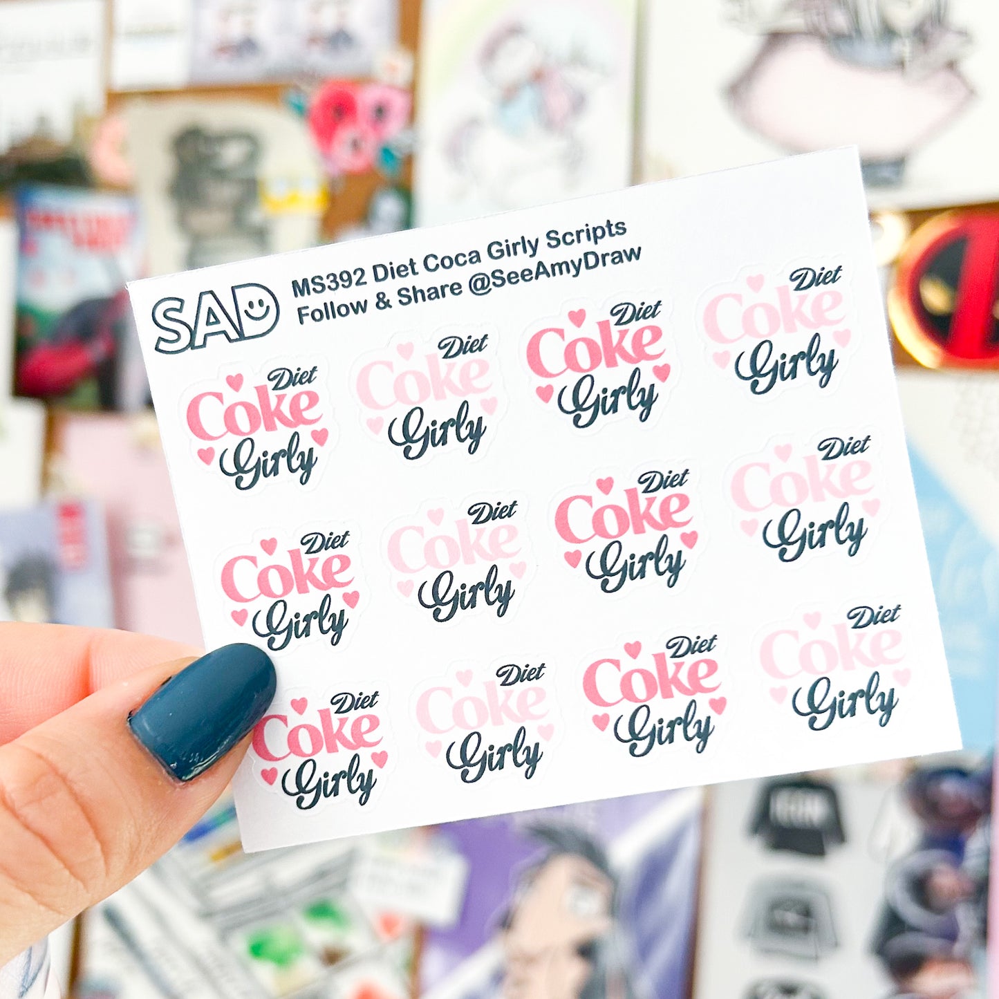 Cola Girly Script Mini Sticker Sheet | Regular or Clear Matte