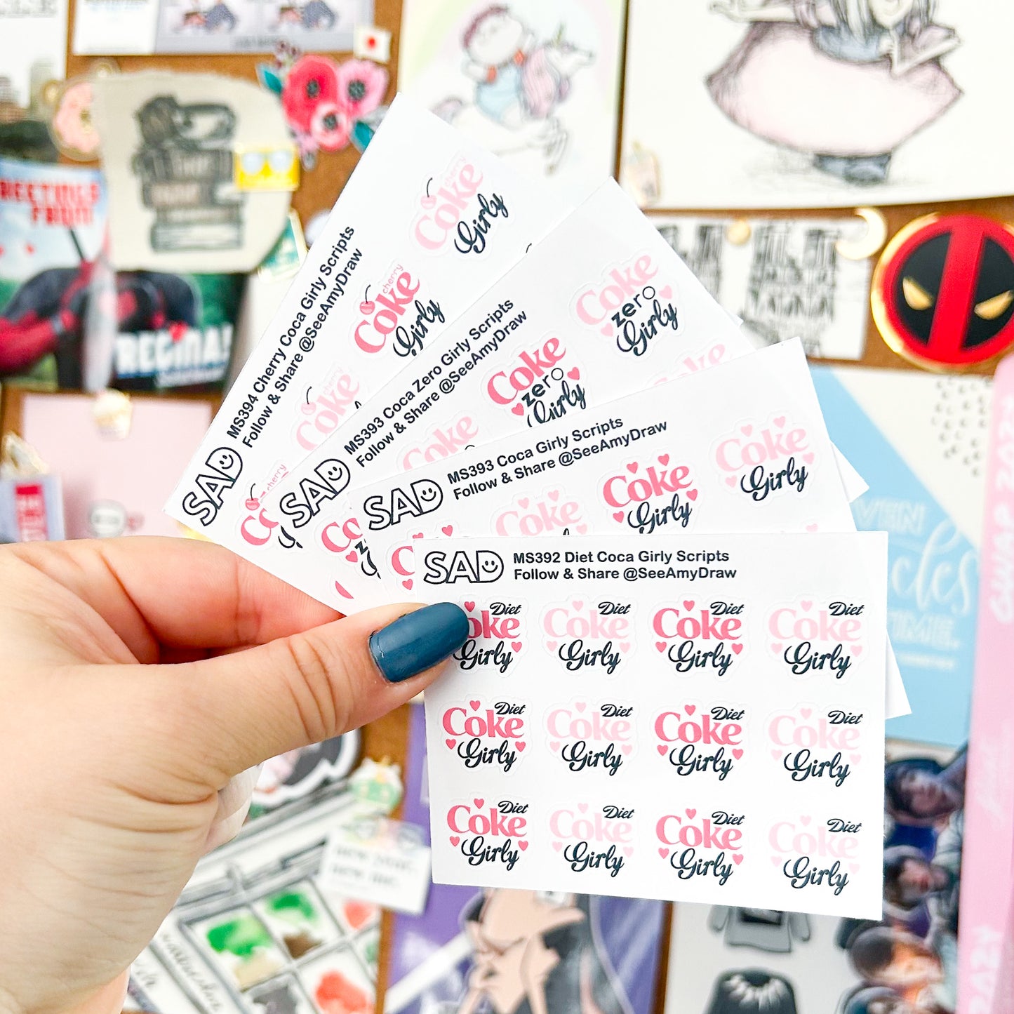 Cola Girly Script Mini Sticker Sheet | Regular or Clear Matte