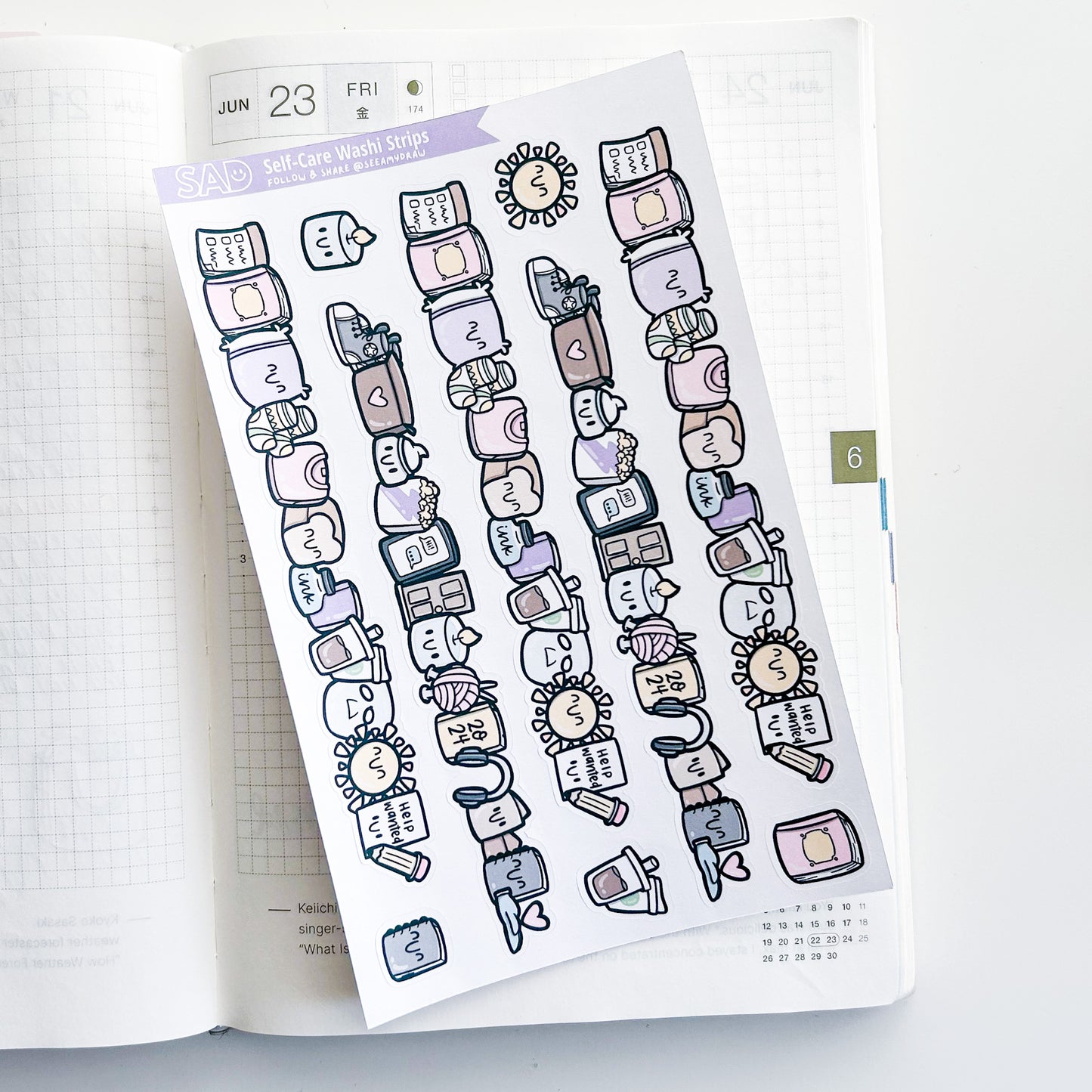 LG001 Self Care Washi Strips for Large Planners | Regular Matte or Clear Matte