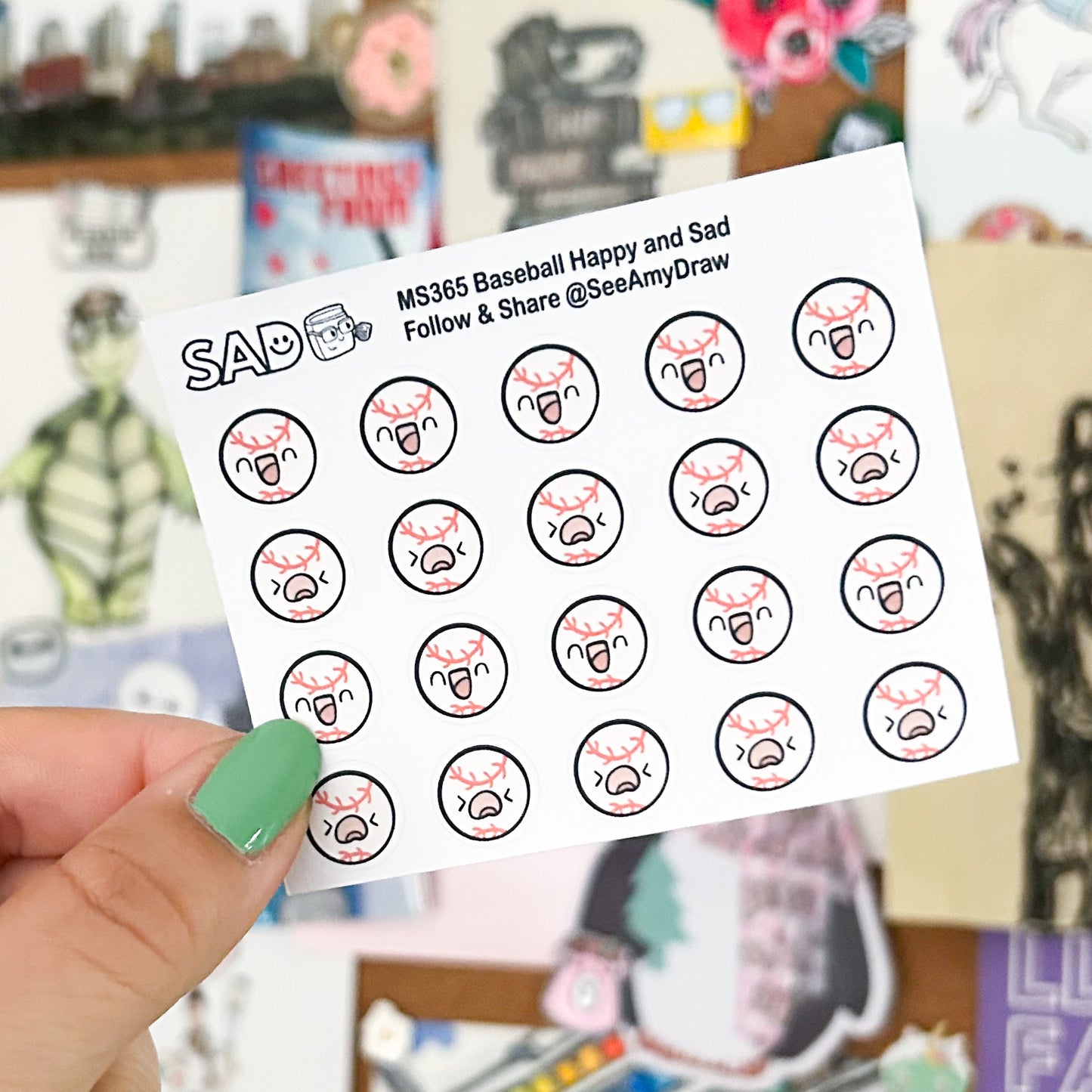 Baseball Happy and Sad Mini Sheet | Regular or Clear Matte