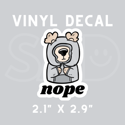 Greyscale Nope Hoodie Bear Spring Blue Vinyl Decal | WATERPROOF
