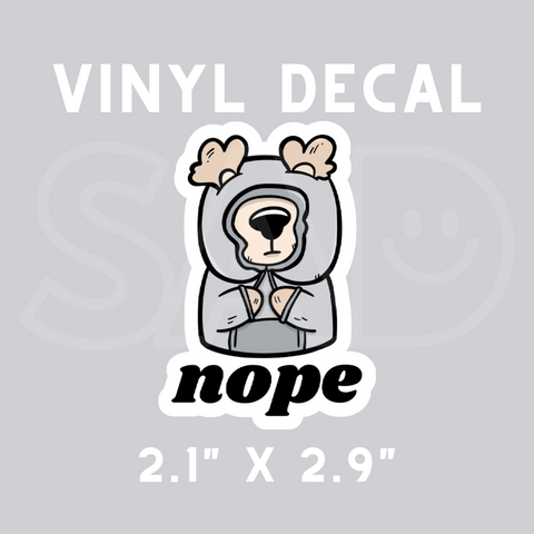 Greyscale Nope Hoodie Bear Spring Blue Vinyl Decal | WATERPROOF