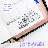 Large Hello Months and Seasons Sticker Sheet | Regular or Clear Matte