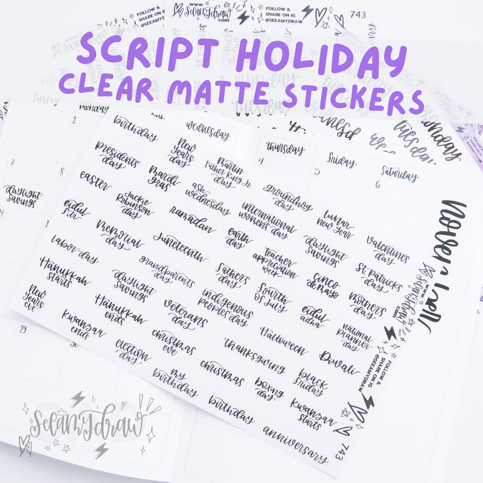 SAD Script Days of the Week  Clear GLOSSY Sticker Sheet – See Amy Draw