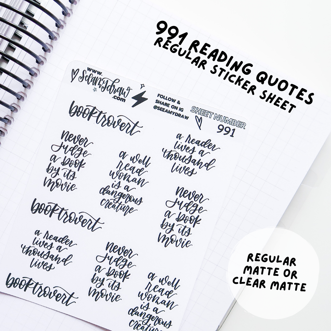 064 Reading Quote Scripts Sticker Sheet – See Amy Draw