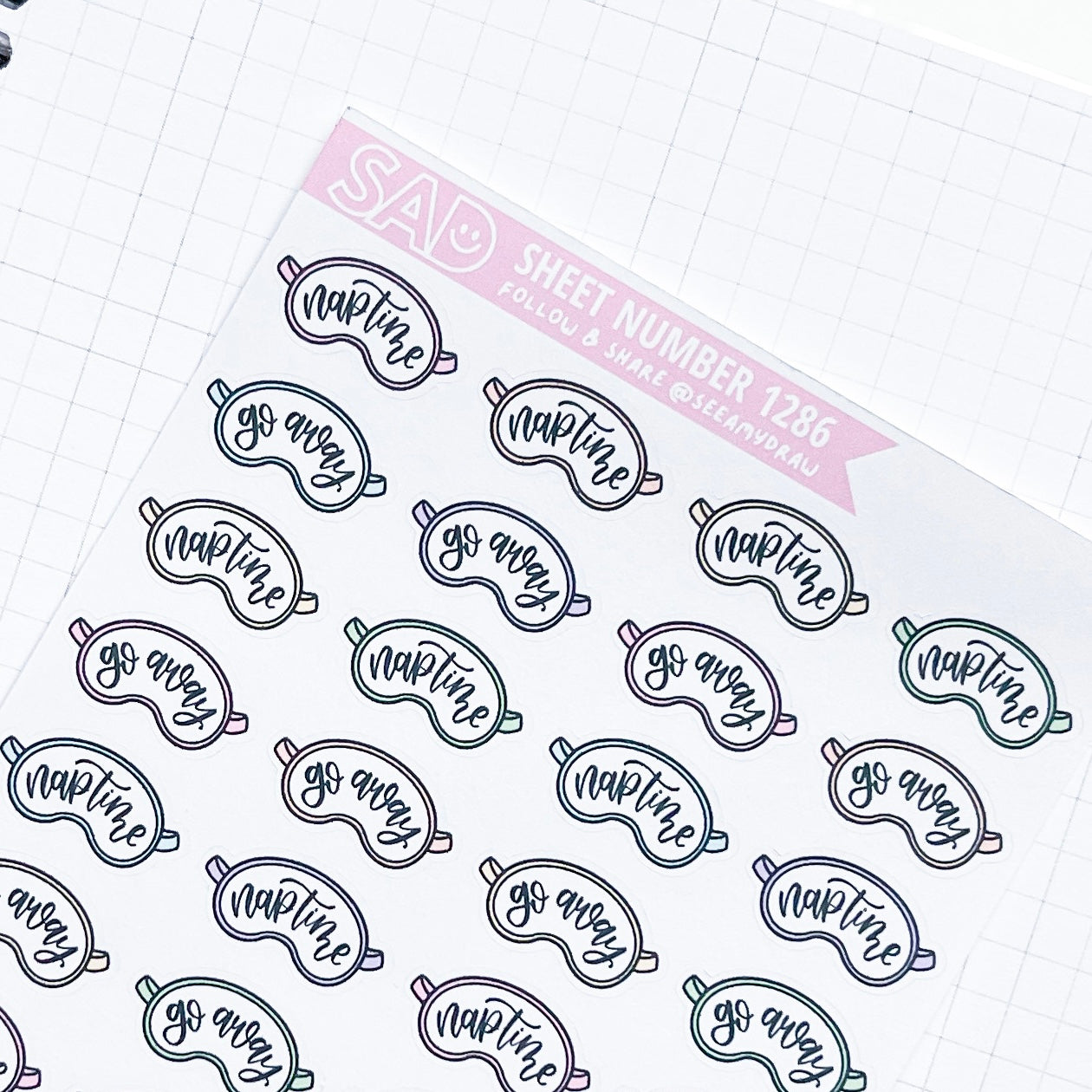 126 Rainbow Go Away Sleep Mask Sticker Sheet